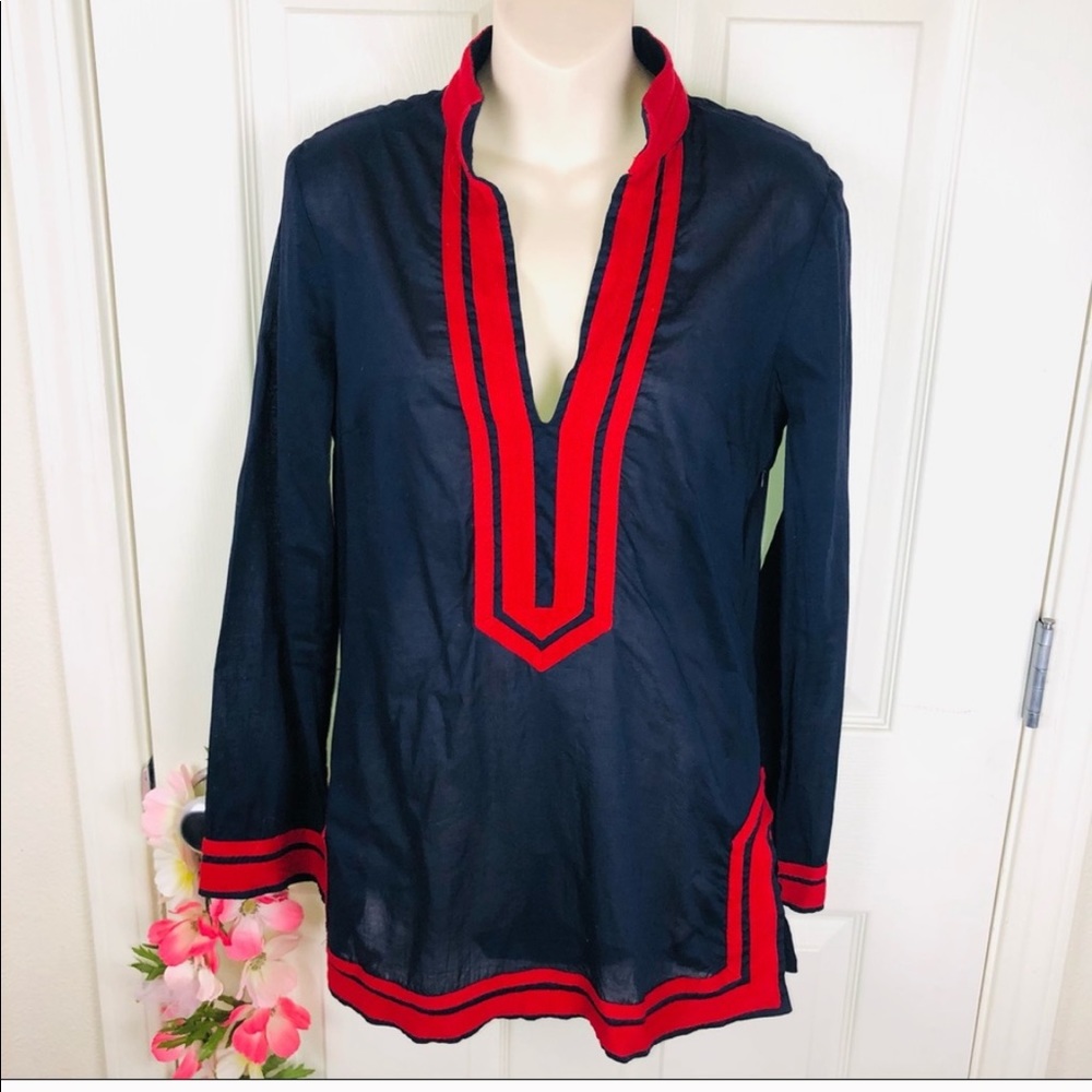 Tory Burch navy/red tunic top size 6